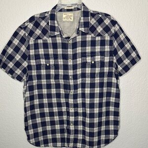 Lucky Brand Men’s Blue and White Plaid Pearl Snap Short Sleeve Shirt XL